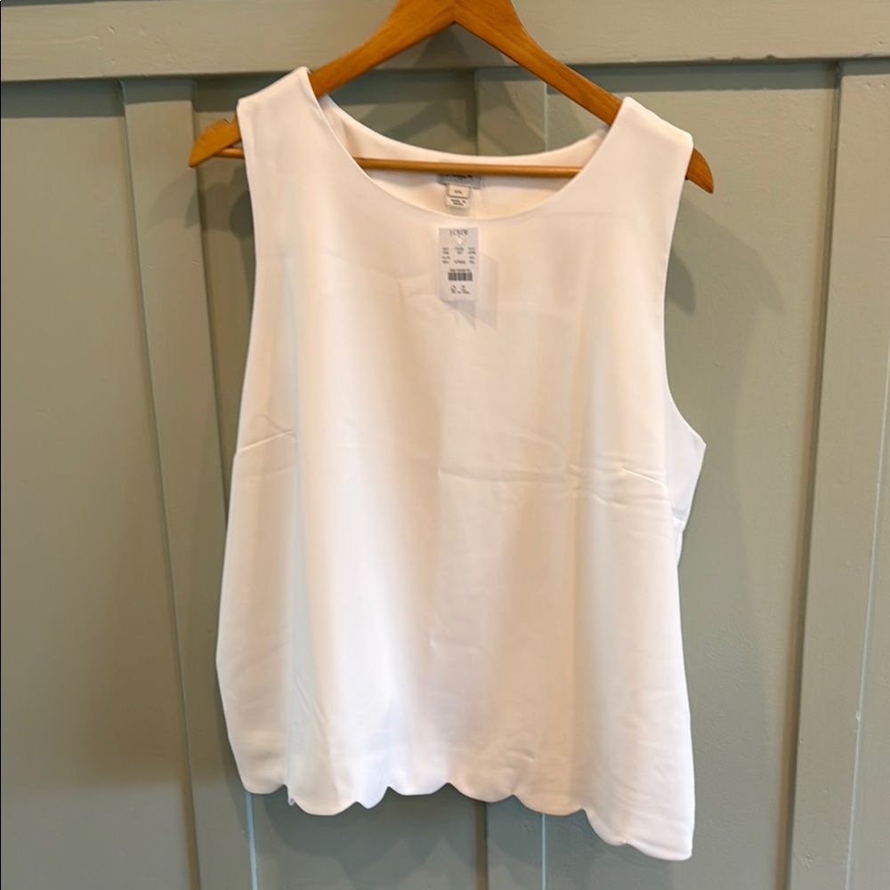 J. Crew White Scalloped Hem Tank Top